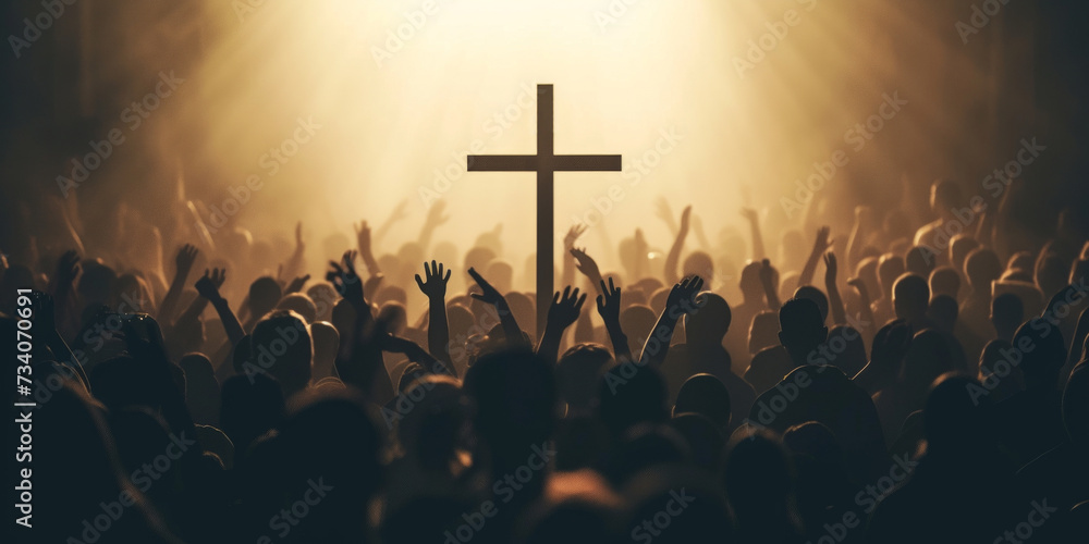 Crowd Of People Worshiping The Cross Stock Photo | Adobe Stock