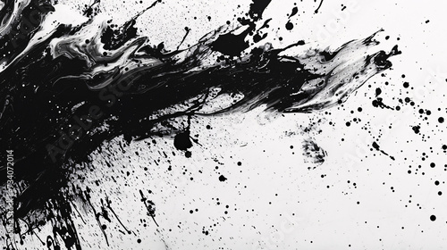 Black ink drawing with splashes on white background.