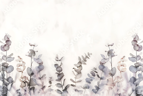 eucalyptus plants in a row against a white background