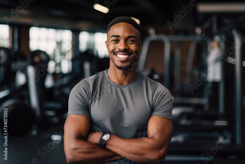 Smiling portrait of a male fitness trainer at the gym