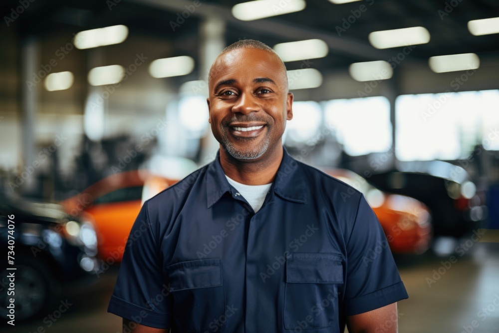 Obraz premium Smiling portrait of a middle aged car mechanic