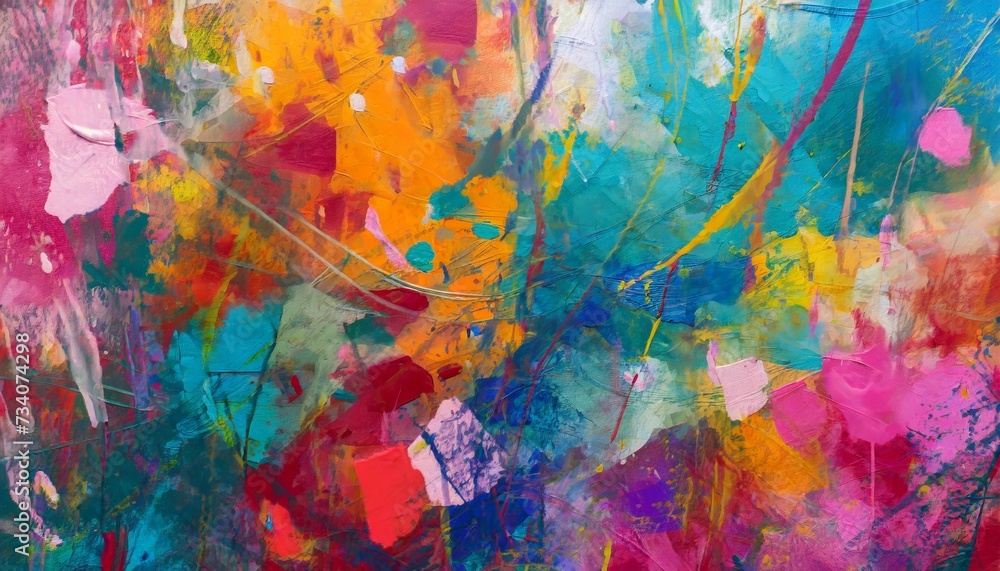Abstract paint backdrop with vibrant colors and shapes. Colorful contemporary art