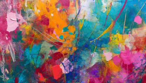 Abstract paint backdrop with vibrant colors and shapes. Colorful contemporary art