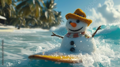 Snowman Surfing in Tropics
