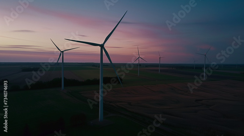champs d'éoliennes dans une plaine céréalière © Sébastien Jouve