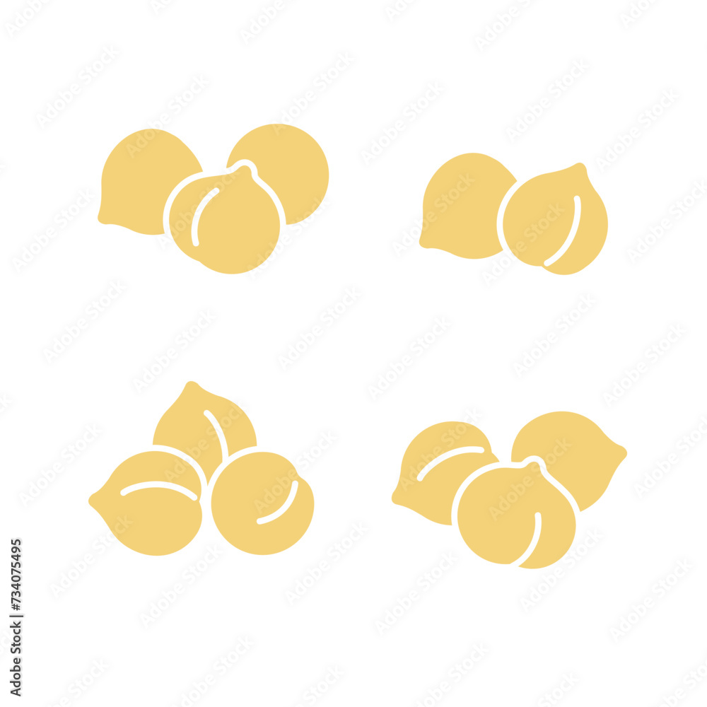Small heaps of chickpeas set. Flat vector illustration isolated on white background. Small heaps of chickpeas set. Flat vector illustration isolated on white background.