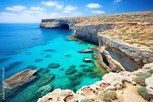 A photo of the island of Lampedusa  showcasing its natural beauty and geographical features. Generative AI