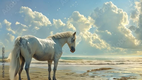 footage of a horse on the beach photo