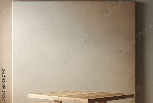 Empty wall in Scandinavian style interior with wooden table. Minimalist interior design