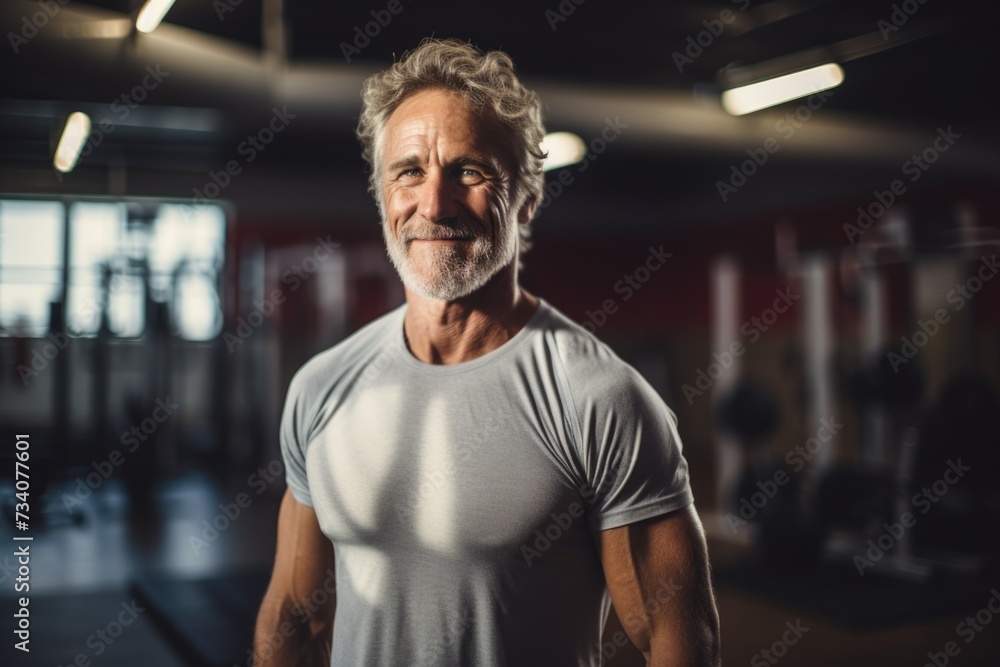 Smiling portrait of a fit senior man in the gym