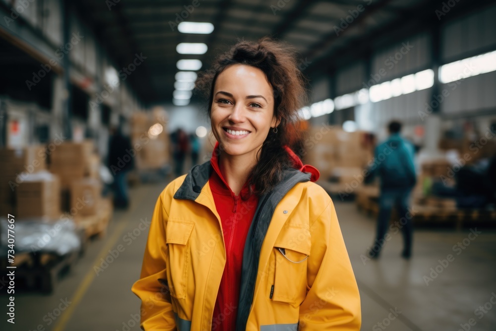 Portrait of a smiling young woman working in a factory Portrait of a smiling young woman working in a factory