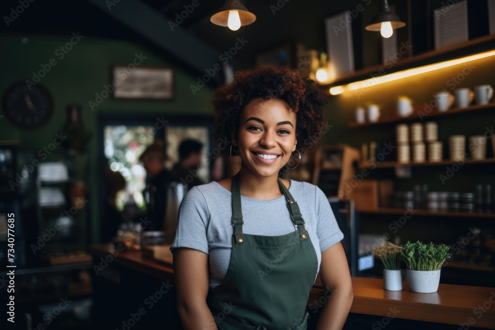 Smiling portrait of a young waitress in cafe or bar Smiling portrait of a young waitress in cafe or bar