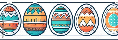 Simple vector illustration of six colorful flat design easter eggs with geometric pattern designs isolated on white background
