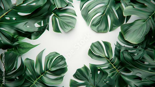 green monstera leaves with space in the middle in the photo