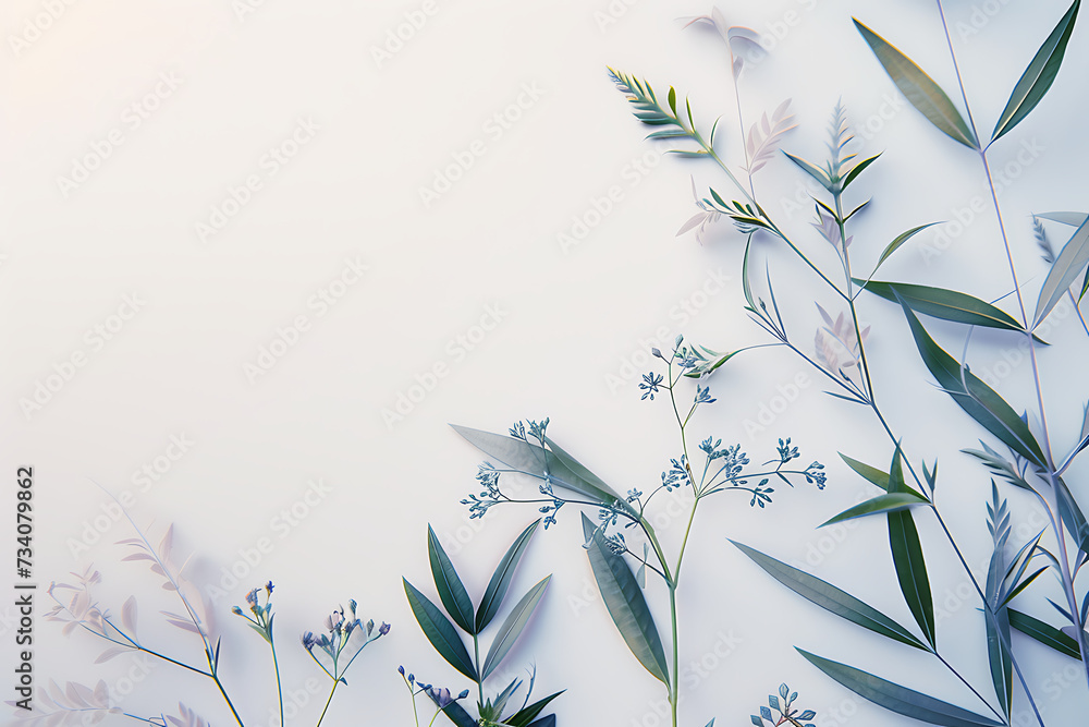 green plants with white background in the style of li - obrazy, fototapety, plakaty 
