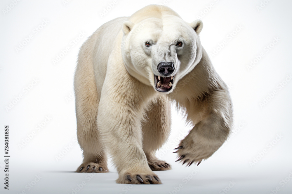 Polar Bear Charging on a White Background. Beautiful bear portrait Polar Bear Charging on a White Background. Beautiful bear portrait