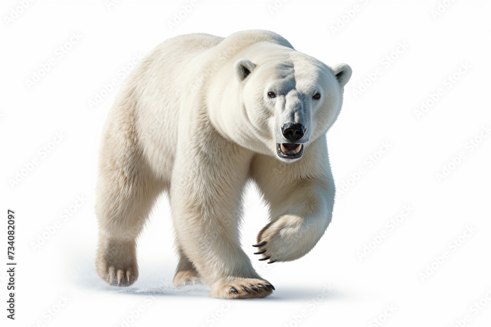 Polar Bear Charging on a White Background. Beautiful bear portrait Polar Bear Charging on a White Background. Beautiful bear portrait