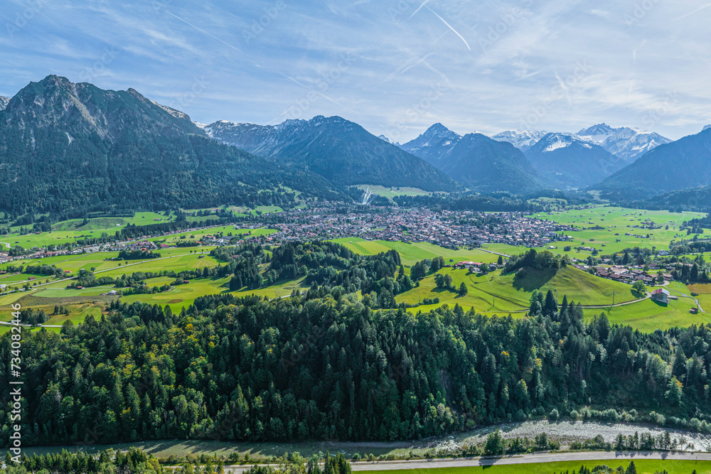 Ausblick über die Breitach auf das Oberstdorfer Becken und die südlichen Allgäuer Alpen