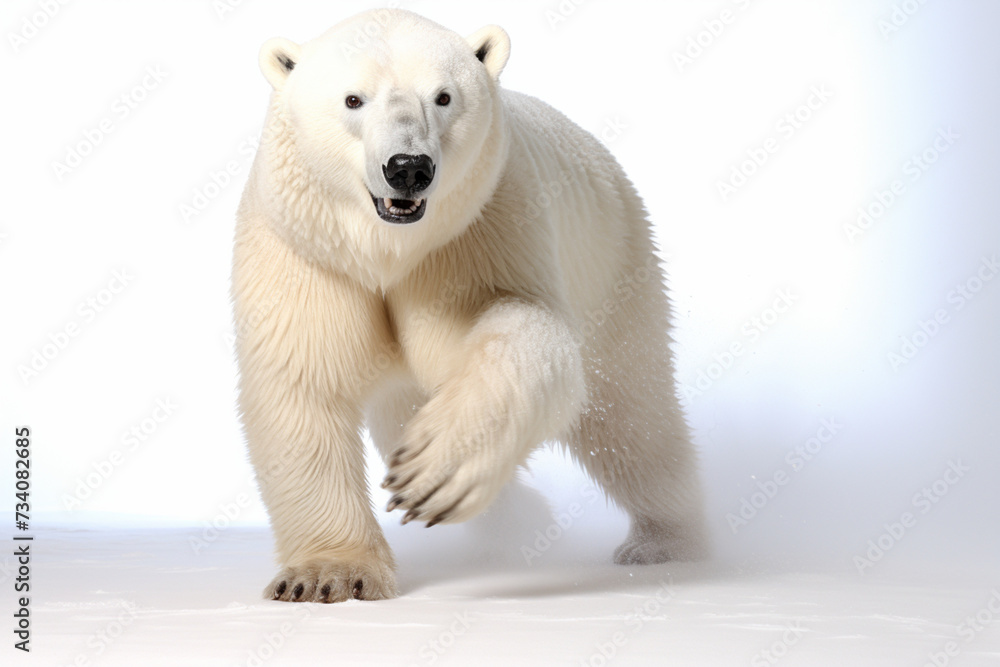 Polar Bear Charging on a White Background. Beautiful bear portrait Polar Bear Charging on a White Background. Beautiful bear portrait