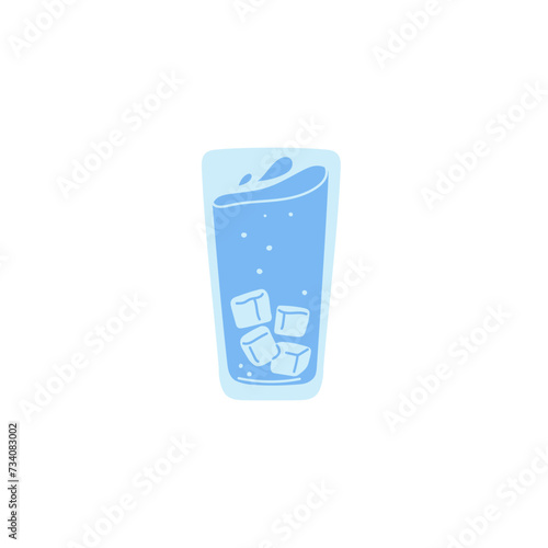 Plastic or glass cup full of clean water, pure aqua beverage with ice cubes, vector cartoon drink illustration isolated