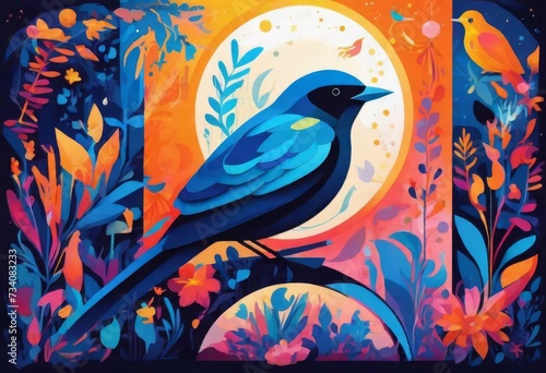 Wallpaper Mural Three colorful little birds are flying.Marker and watercolor hand drawn illustration with birds. Torontodigital.ca