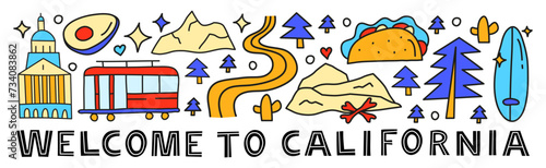 Poster with California national landmarks and attractions.