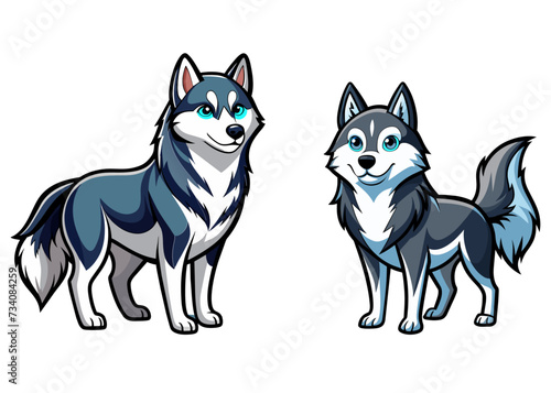 Huskey Dog Set vector isolated