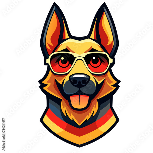German shepherd dog wearing sunglass, vector isolated. 