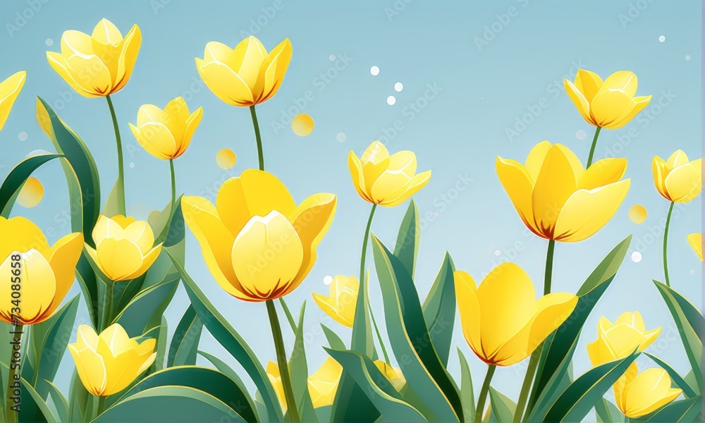 Bunch of yellow tulips with pink ribbon on yellow background. Simple, spring natural aesthetic. Minimal floral concept. Bunch of yellow tulips with pink ribbon on yellow background. Simple, spring natural aesthetic. Minimal floral concept.
