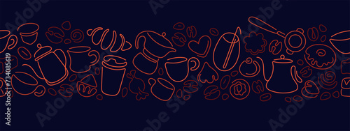 Bakery and dessert pattern. Line coffee, tea, cake