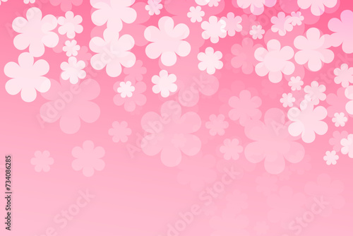 Pink background with white flowers. Vector flat illustration. Spring is coming. Sakura blossoms background.