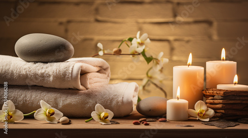 Massage Banner Background with Towels Candles