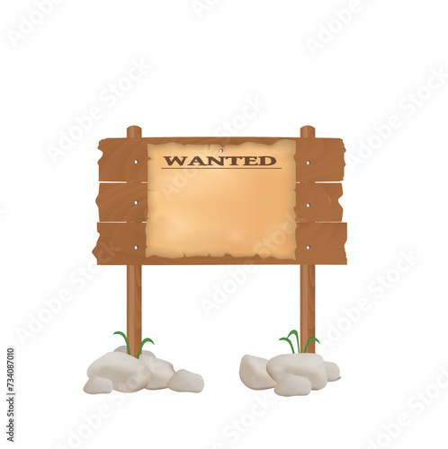 Wooden board with wanted sign, vector