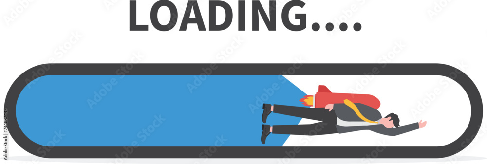 Message showing a loading bar and businessman flying with rocket.Concept business vector illustration.

