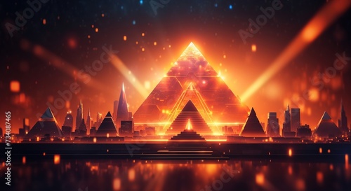 Abstract pyramid background, red radiant 
