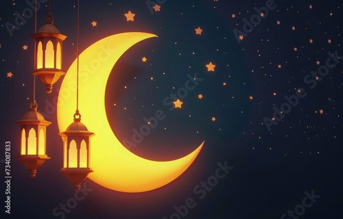 Ramadan Kareem celebrate cards or greeting background. Ramadan islamic patterned crescent moon with lantern. eid al fitr celebration background with attractive colorful design