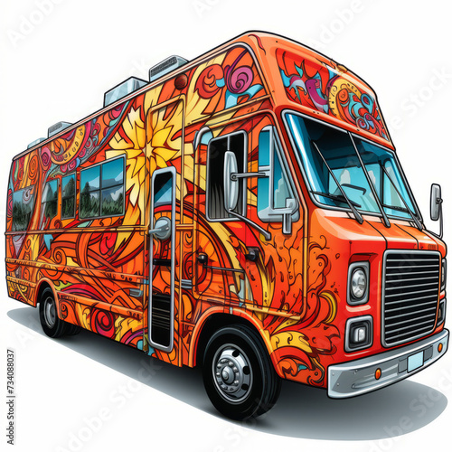 Colorful Hippie Van with Psychedelic Artwork

