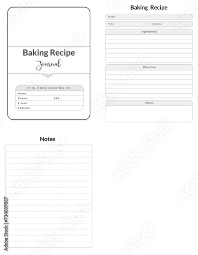 Editable Baking Recipe Journal Planner Kdp Interior printable template Design.