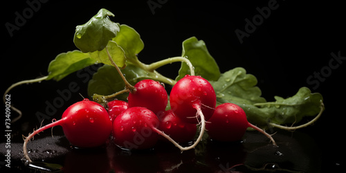 Bunch of radishes on a black background