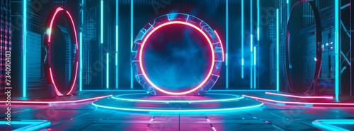 Podium light hologram tech technology background portal circle cyberpunk effect digital. Game element podium hologram light blue hud vector 3d future futuristic data concept neon vr fi abstract cyber