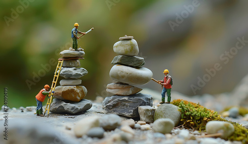toy men working on stone stacks construction work in  © sdc