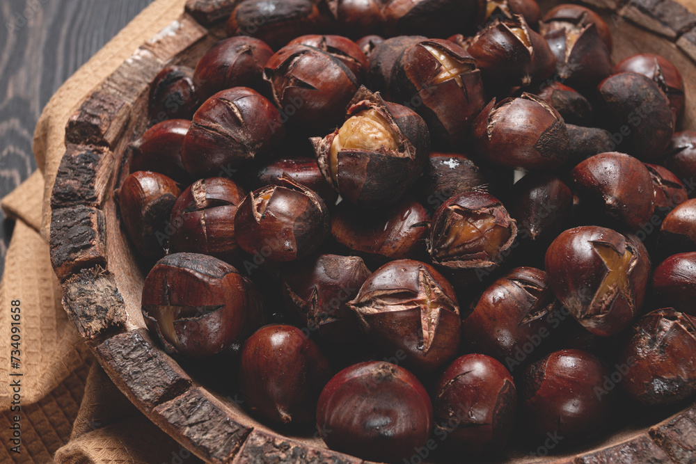 roasted chestnuts, in a wooden plate, top view, homemade, no people, roasted chestnuts, in a wooden plate, top view, homemade, no people,