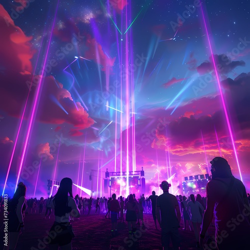 Futuristic Outdoor Music Festival with Vibrant Laser Light Show