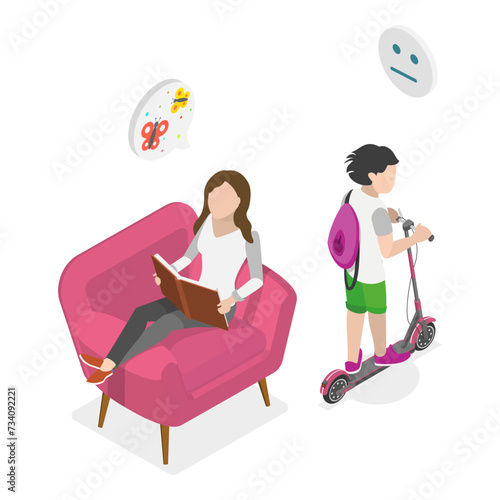 3D Isometric Flat Vector Illustration of Parenting Styles, Parental Involvement in Child Wellbeing. Item 1