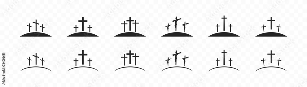 Cross symbol. Three crosses. Calvary. Vector. Cross symbol. Three crosses. Calvary. Vector.