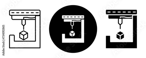 3D printer outline icon collection or set. 3D printer Thin vector line art