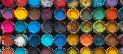 Colorful Array of Paint Cans Top View