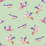 seamless vector birred pattern on green background