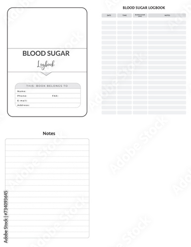 Editable Blood Sugar Logbook Planner Kdp Interior printable template Design.