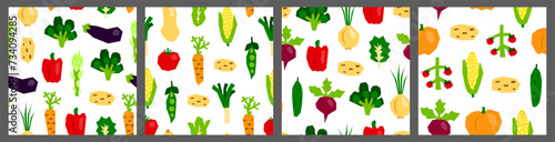 Set of seamless pattern with papercraft vegetables.